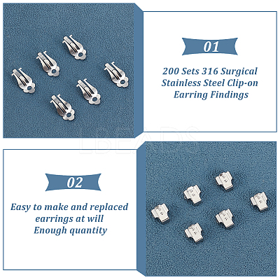 200 Sets 316 Surgical Stainless Steel Clip-on Earring Findings STAS-DC0011-89-1