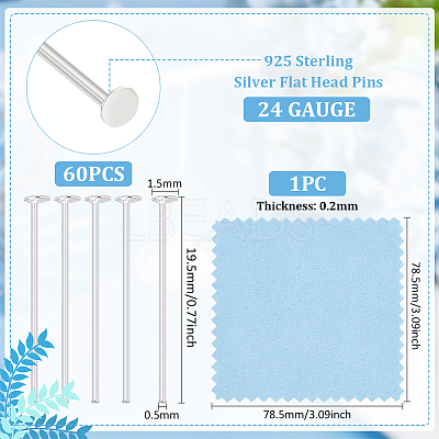 60Pcs 925 Sterling Silver Flat Head Pins STER-BC0002-17B-1