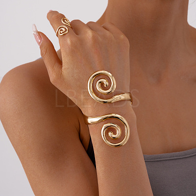 Double Swirl Alloy Cuff Bangles & Cuff Rings Sets FS-WGA6312-01-1