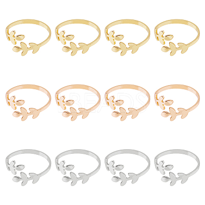 12Pcs 3 Colors Alloy Leafy Branch Open Cuff Finger Rings Set for Women RJEW-HY0001-02-1