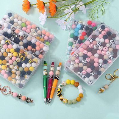 89Pcs Colorful Pattern Printed Silicone Beads Sets SIL-SZ0002-54C-1