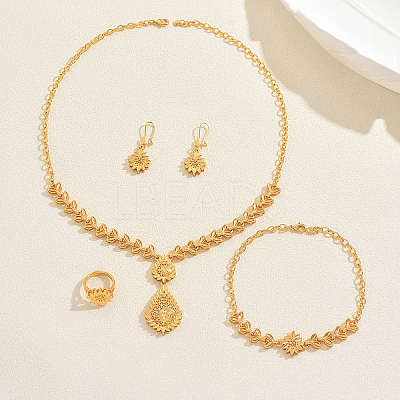 Hollow Sunflower & Teardrop Alloy Bracelets & Earrings & Necklaces & Rings Sets for Women JY5579-1