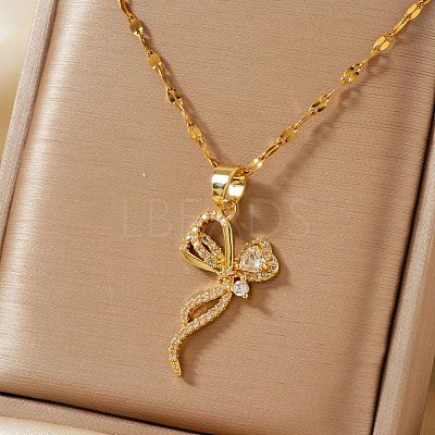 Elegant Brass Pave Clear Cubic Zirconia Bowknot Necklaces for Women NG1085-1-1