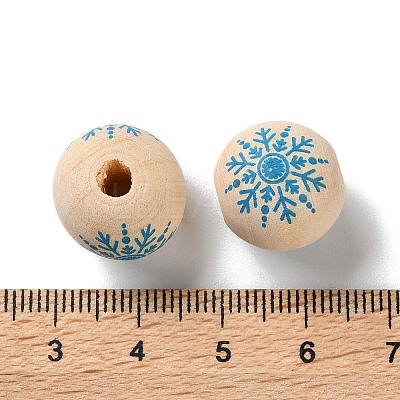 Printed Wood European Beads WOOD-Z002-08G-1
