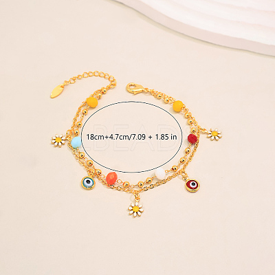 Summer Beach Brass Enamel Evile Eye Daisy Flower Tassel Double Layer Anklets for Women YM0620-1