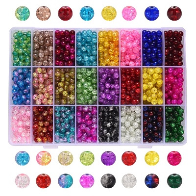Spray Painted Crackle Glass Beads CCG-YW0001-02-6mm-1