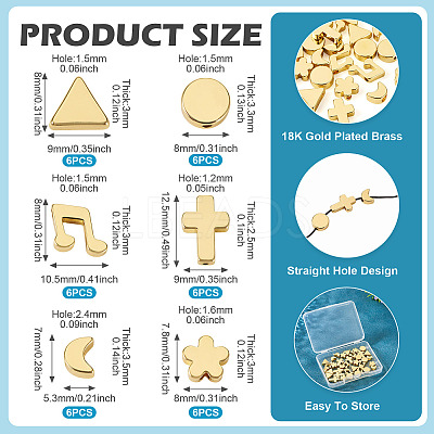 36Pcs 6 Styles Brass Beads KK-TA0002-07-1