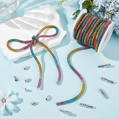 7.1 Yards Glass Rhinestone Synthetic Rubber Round Cord DIY-GF0013-74B-1