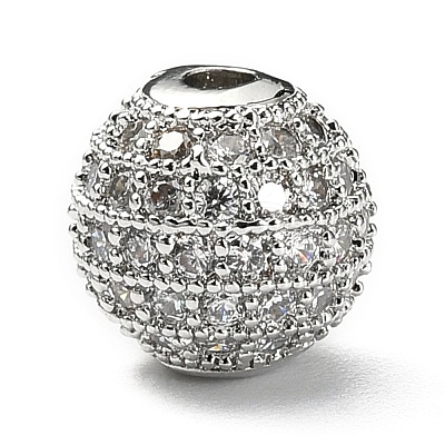 CZ Brass Micro Pave Grade AAA Clear Color Cubic Zirconia Round Beads KK-O065-8mm-05P-NR-1