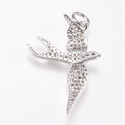 Brass Micro Pave Cubic Zirconia Bird Pendants X-ZIRC-A009-36P-1