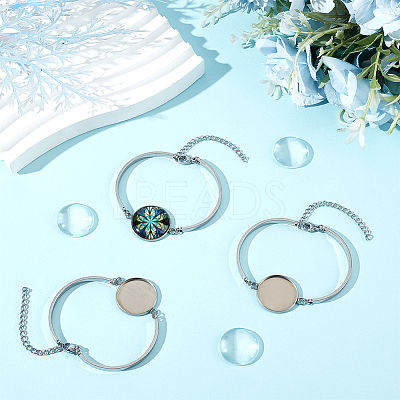 5Pcs 304 Stainless Steel Flat Round Cabochon Setting Bracelets DIY-BBC0001-72-1