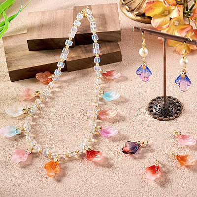 28Pcs 14 Colors Leaf Shape Handmade Lampwork Pendants PALLOY-TA00160-1