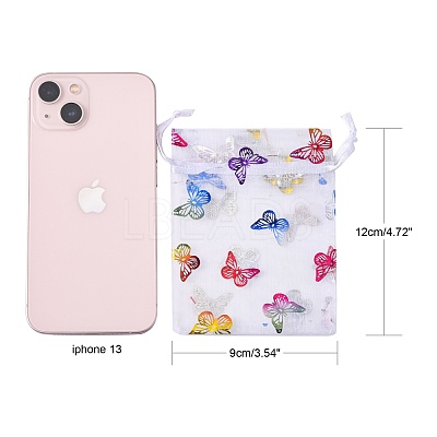 Rectangle Printed Organza Drawstring Bags CON-PW0001-057A-1