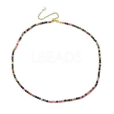 3MM Natural Multicolor Tourmaline Round Beaded Necklaces for Women NJEW-JN06342-1