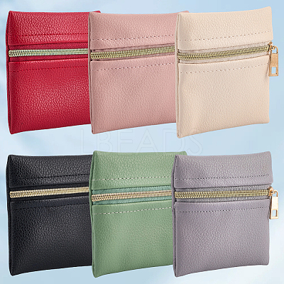 6Pcs 6 Colors Square PU Leather Jewelry Gift Zipper Bags ABAG-CL0001-01-1