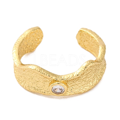 Rack Plating Brass Cubic Zirconia Open Cuff Rings for Women RJEW-S242-12G-1