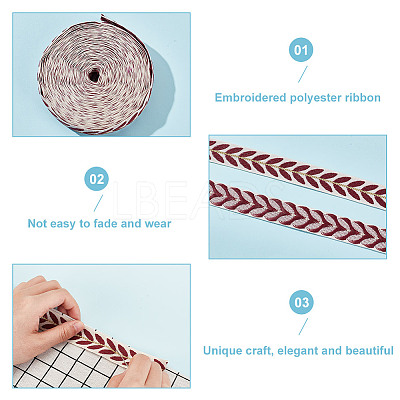 about 10.5~11 yards Ethnic Style Polycotton Jacquard Leaf Ribbons OCOR-GO0001-15A-1