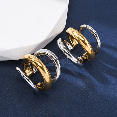 Triple C-Shaped 304 Stainless Steel Two Tone Cuff Earrings EJEW-A131-04A-GP-1