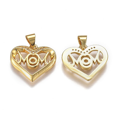 Brass Micro Pave Clear Cubic Zirconia Pendants X-ZIRC-A011-08G-1