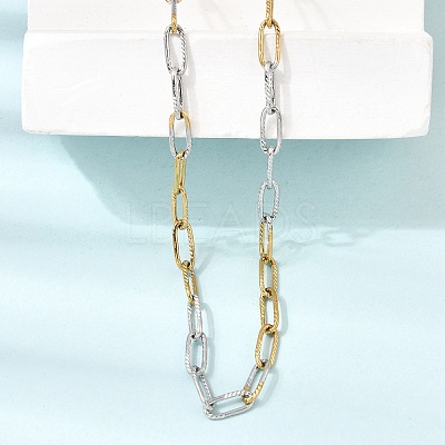 4MM Two Tone 304 Stainless Steel Textured Paperclip Chain Necklaces for Man and Women SA-CBAB767-10GP-1