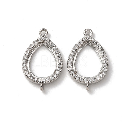 Teardrop Brass Micro Pave Clear Cubic Zirconia Connector Cabochon Settings KK-NH0007-01P-1