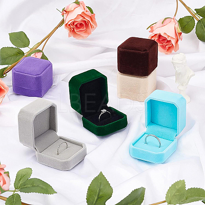 12Pcs 6 Colors Square Velvet Ring Boxes VBOX-BC0001-06-1