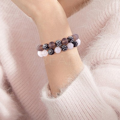 Natural Grey Agate Round Beaded Stretch Bracelet BJEW-SW00077-11-1