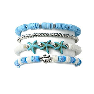 4Pcs 4 Styles Polymer Clay Heishi Surfer Stretch Bracelets Set BJEW-TA00373-1