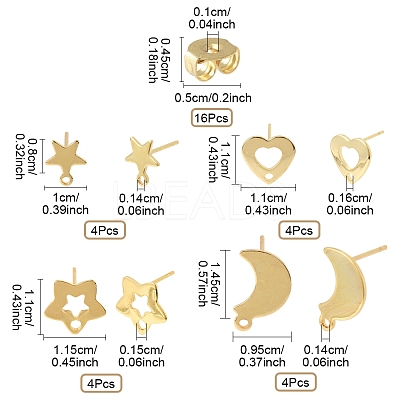 16Pcs 4 Styles 304 Stainless Steel Stud Earring Findings STAS-FS0001-85G-1