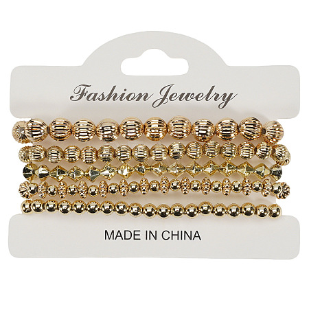 Glass & CCB Plastic Beaded Stretch Bracelets Set FS-WG21267-03-1