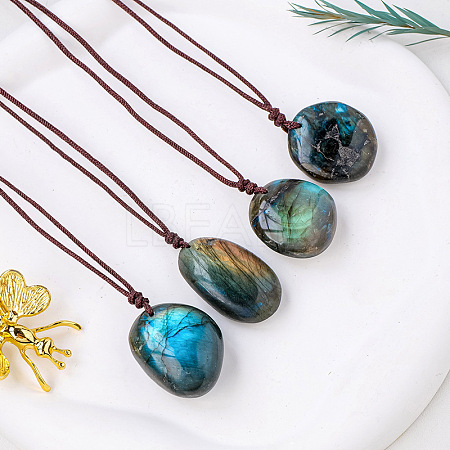 Nuggets Natural Labradorite Pendant Adjustable Cord Necklaces FS-WG568C8-01-1