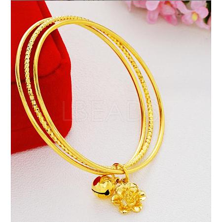 Brass Bell & Flower Charms Triple Loops Bangle JB764A-1