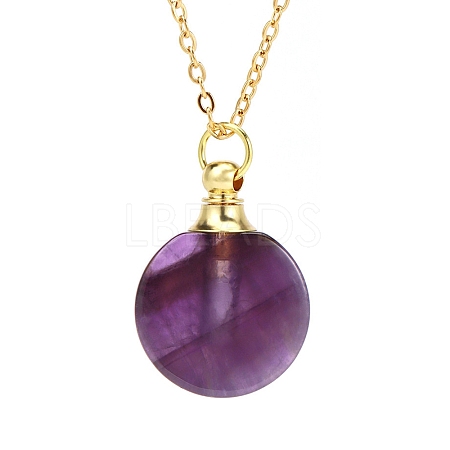 Natural Amethyst Flat Round Perfume Bottle Pendant Necklaces PW-WGD45C6-01-1