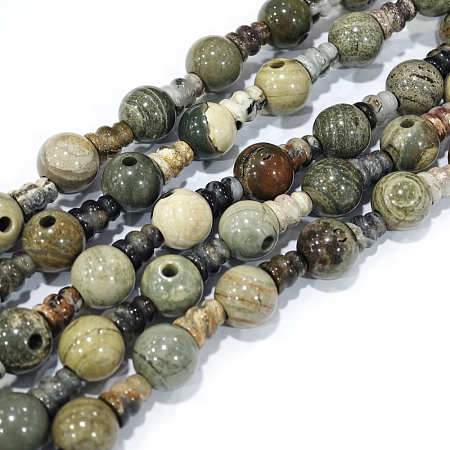 Natural Silver Leaf Jasper 3-Hole Guru Bead Strands G-K149-29-1