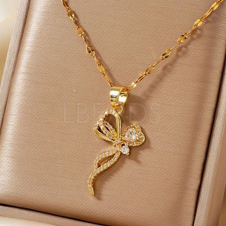 Elegant Brass Pave Clear Cubic Zirconia Bowknot Necklaces for Women NG1085-1-1