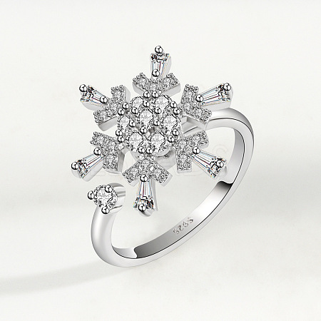 Snowflake 925 Sterling Silver Micro Pave Clear Cubic Zirconia Cuff Spinner Rings WG86A07-01-1