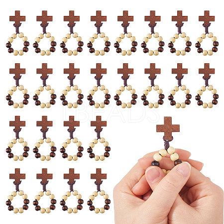 25Pcs Wood Cross & Round Beads Finger Rings RJEW-DC0001-23B-1