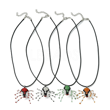Braided Glass Seed Bead Spider Pendant Necklaces NJEW-MZ00036-1