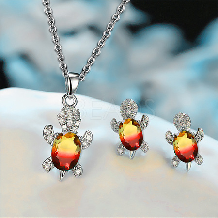 Tortoise Alloy Rhinestone & Glass Pendant Necklaces & Stud Earrings Sets FS-WG4B54D-07-1