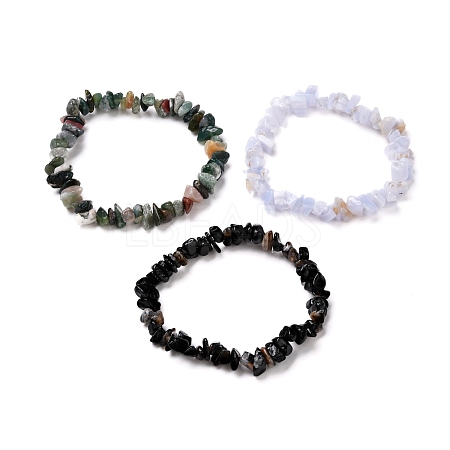 Natural Mixed Stone Chip Beaded Stretch Bracelets for Girl Women BJEW-JB06647-1