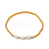 7Pcs 7 Color Natural Shell & Seed & Brass Beaded Stretch Bracelets Set for Women BJEW-JB09170-4