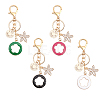 4Pcs 4 Colors Rhinestone Enamel Flower Pendant Keychain with AlloyCharm KEYC-GL0001-08-1