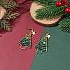 Shell Pearl & Glass Braided Christmas Tree Dangle Stud Earrings EJEW-TA00090-3