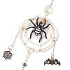 Halloween Wire Wrapped Glass Beads & Alloy Enamel Spider Hanging Ornaments HJEW-TA00205-4