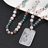 Natural Quartz Crystal Rectangle Pendant Glass Beaded Long Necklaces GG-CBAE048-02C-1