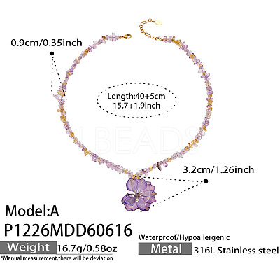 Resin Dried Flower Pendant Natural Amethyst Chip Beaded Necklaces for Women WG0DB7D-01-1