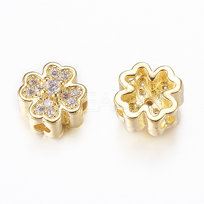Rack Plating Brass Micro Pave Cubic Zirconia Beads X-ZIRC-A006-04G-02-1