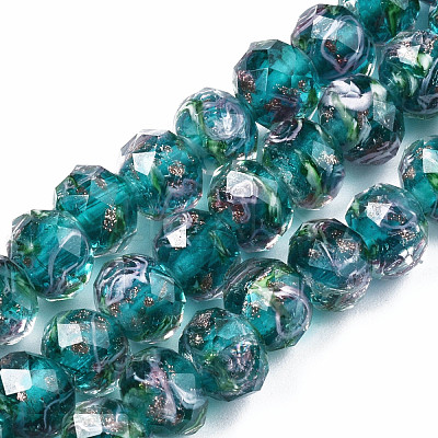 Handmade Gold Sand Lampwork Beads Strands LAMP-R141-8mm-16-1