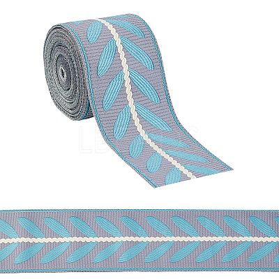 Polyester Jacquard Leaf Ribbon OCOR-WH0097-08B-1