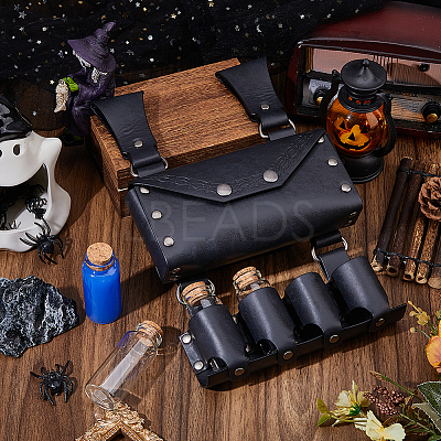 Rectangle PU Leather Medieval Waist Belt Bag with Belt and 4 Glass Potion Bottles AJEW-WH0752-296A-1